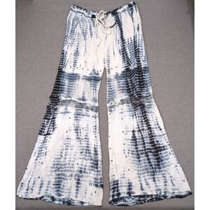 Anthropologie RAGA Black Gray WhiteTie Dye Wide Leg Flare Embroidery Lace Sequin